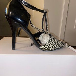 Black Houndstooth T-Strap Heels